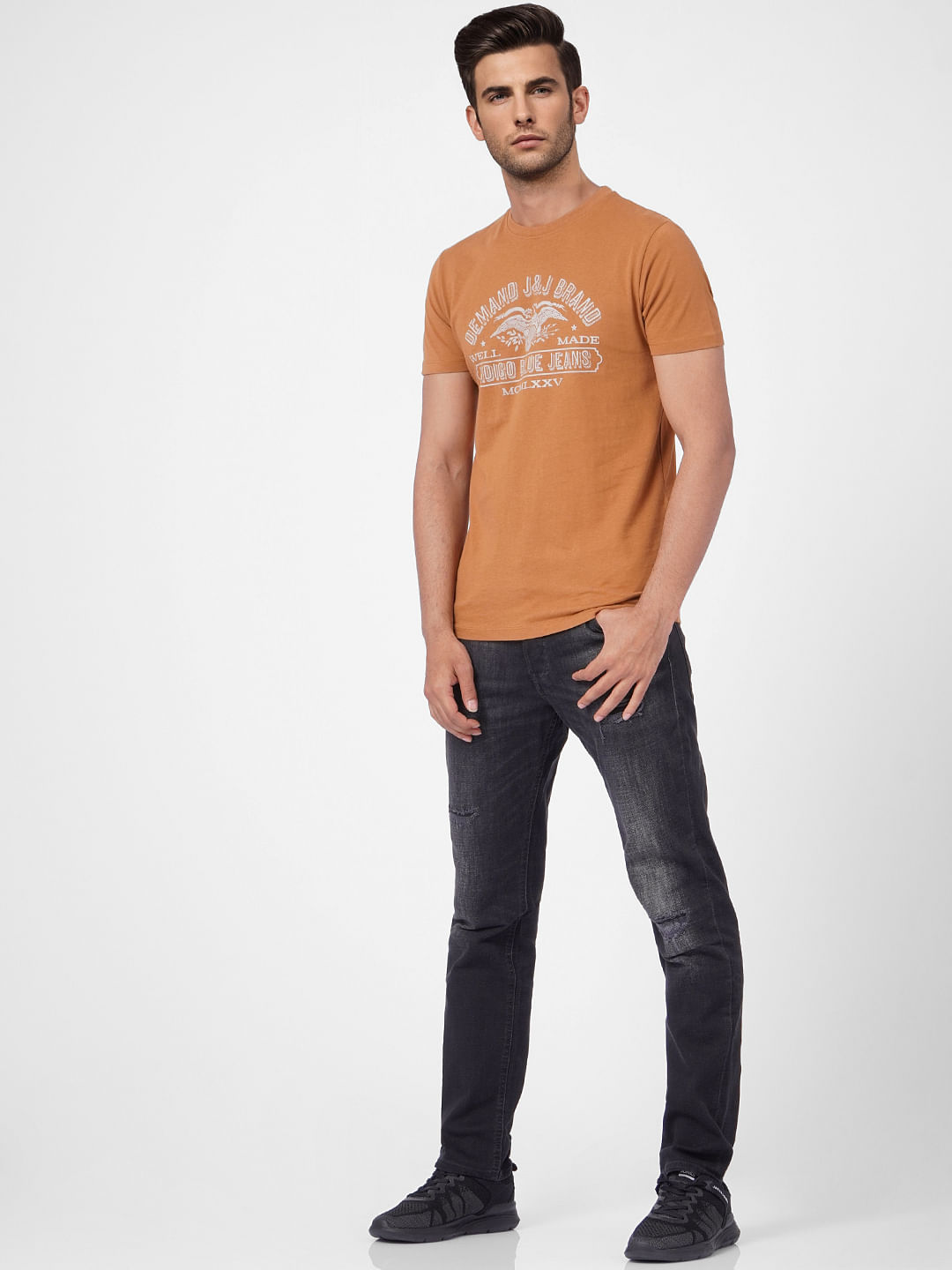 Brown Graphic Print Crew Neck T-shirt