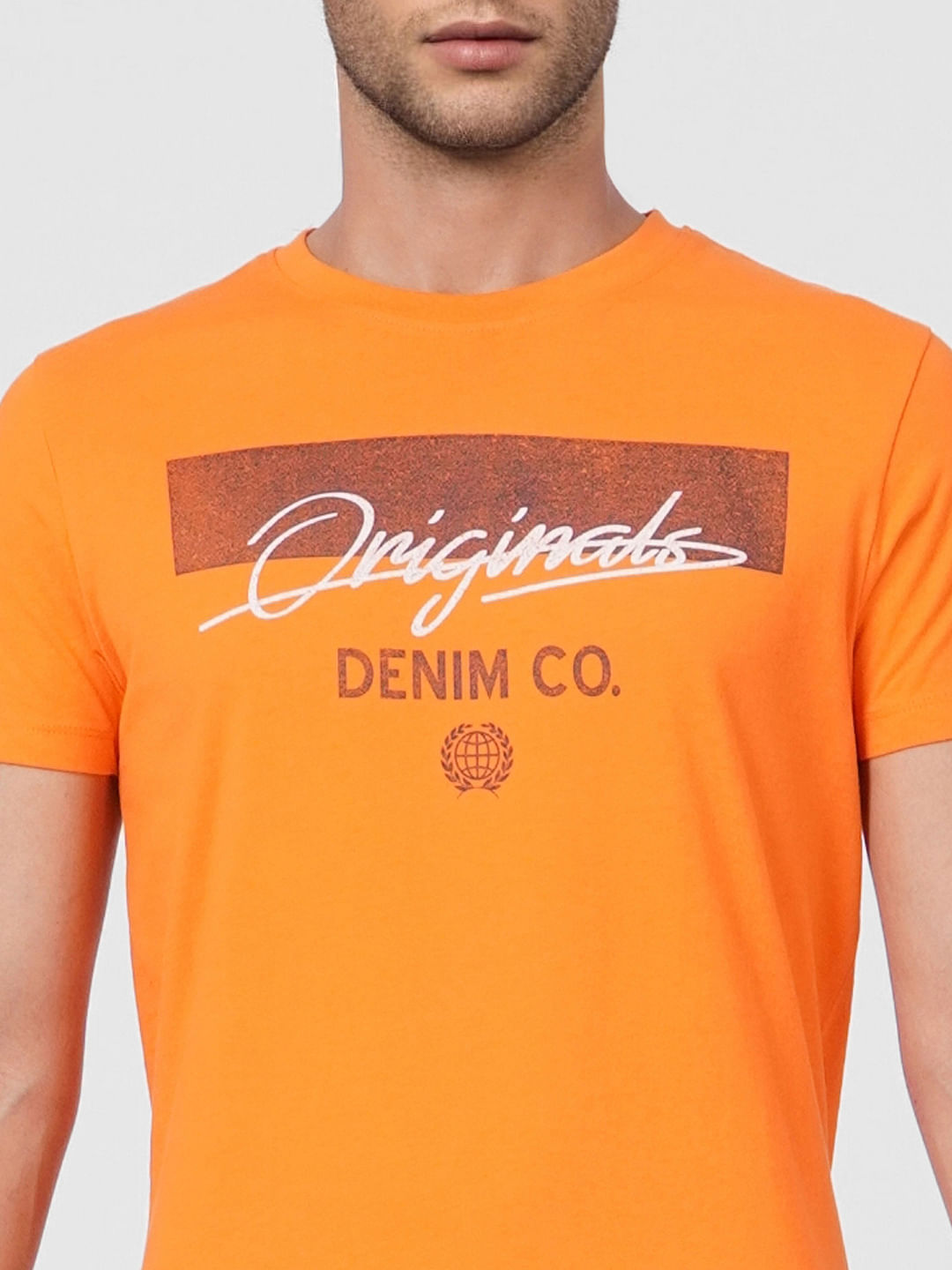 Orange Logo Print Crew Neck T-shirt