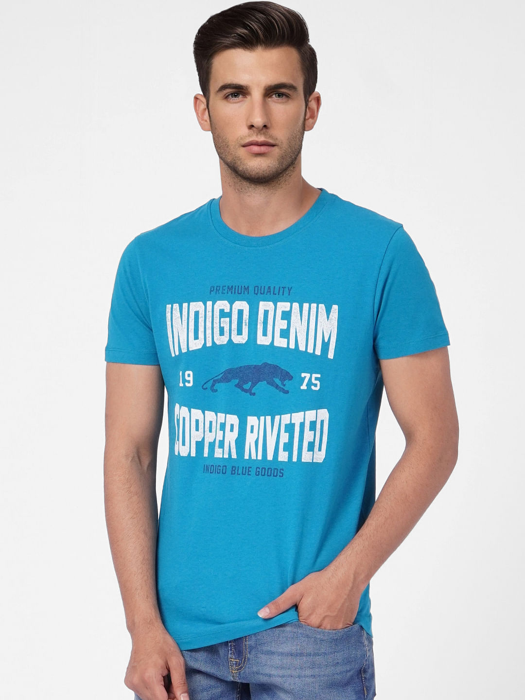 Blue Graphic Print Crew Neck T-shirt