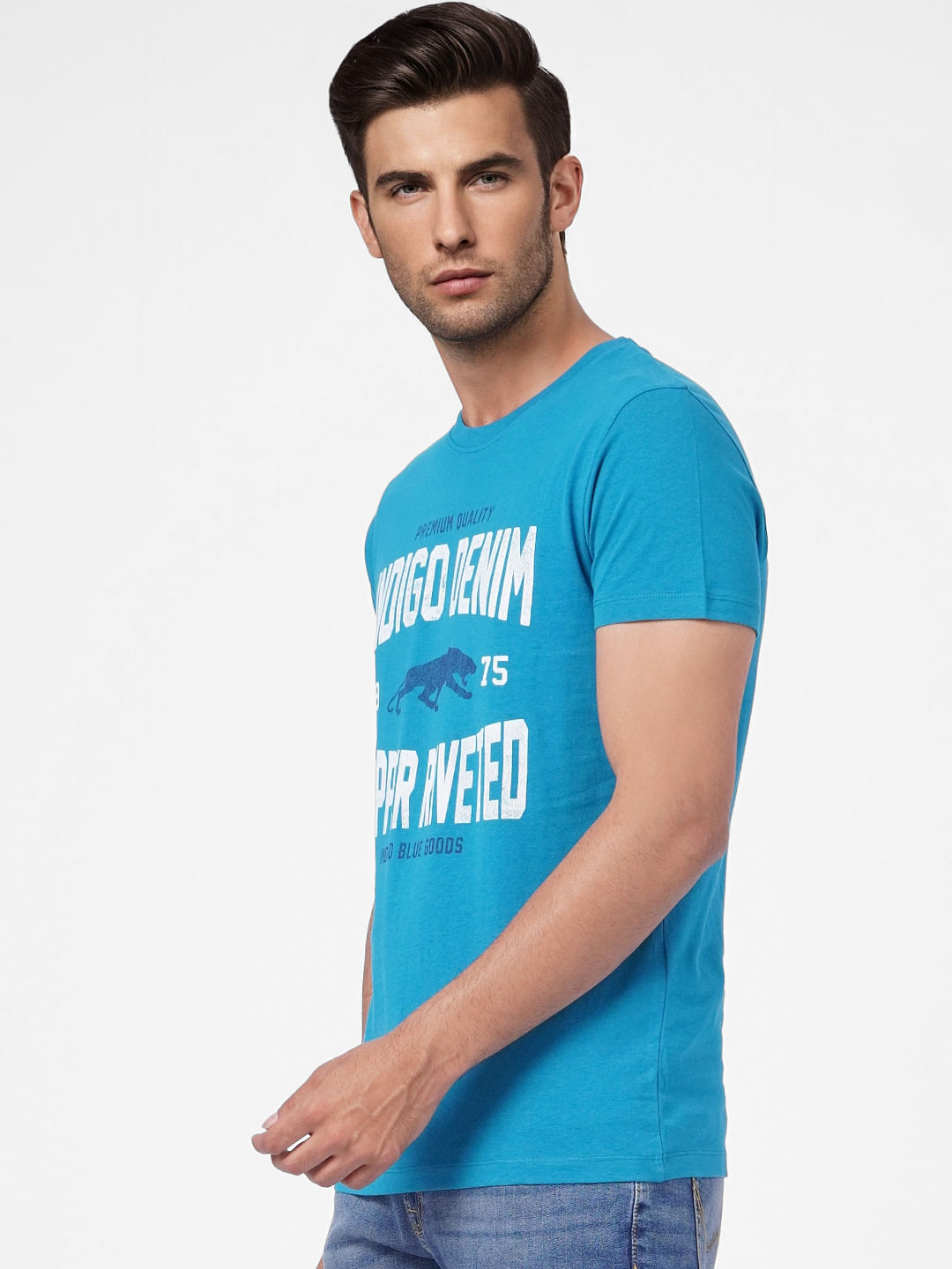 Blue Graphic Print Crew Neck T-shirt