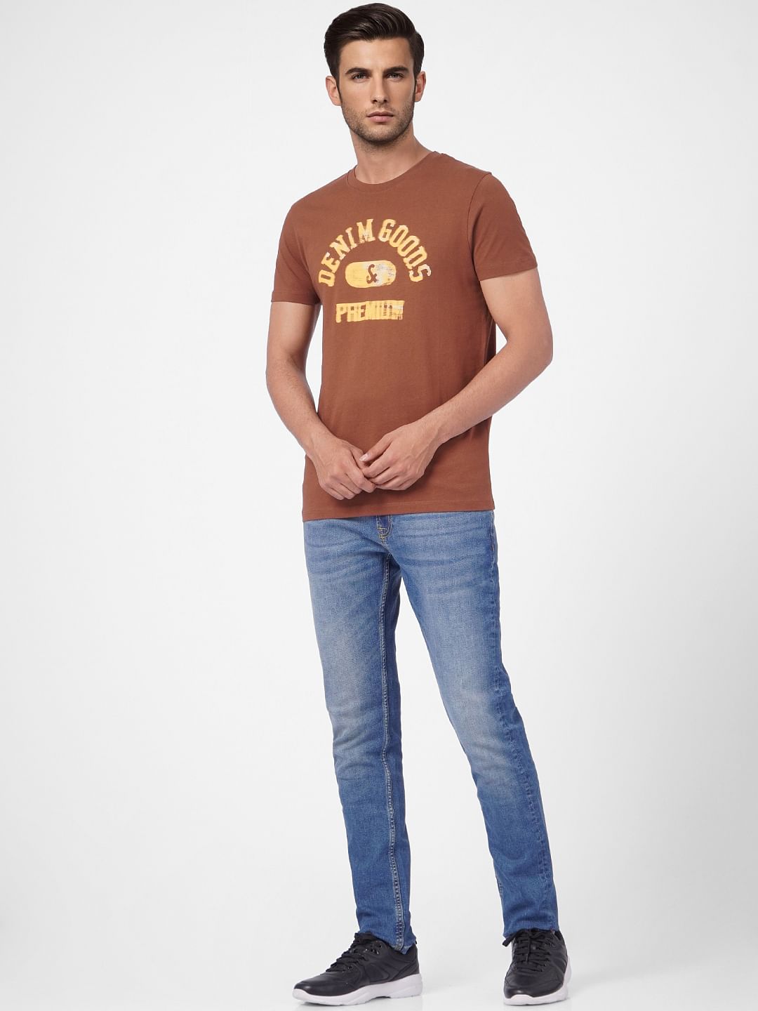 Brown Graphic Print Crew Neck T-shirt