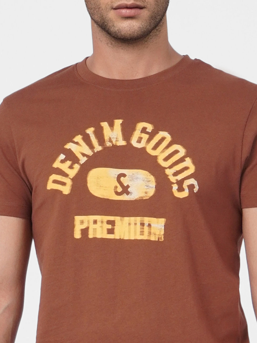 Brown Graphic Print Crew Neck T-shirt