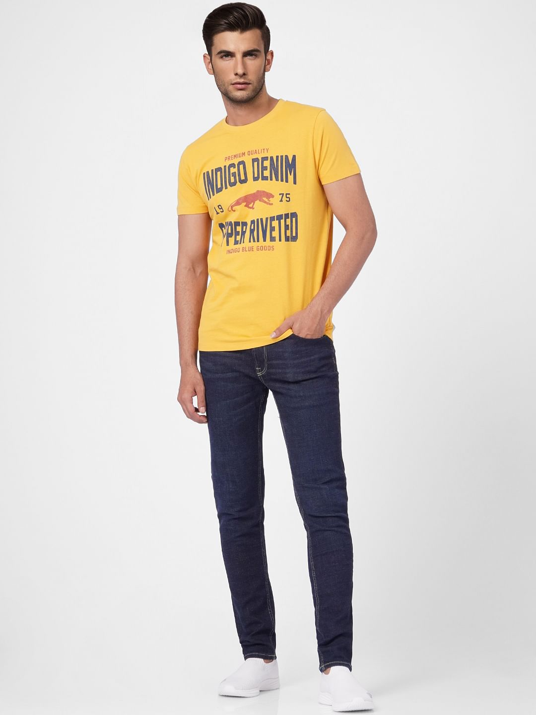 Yellow Graphic Print Crew Neck T-shirt