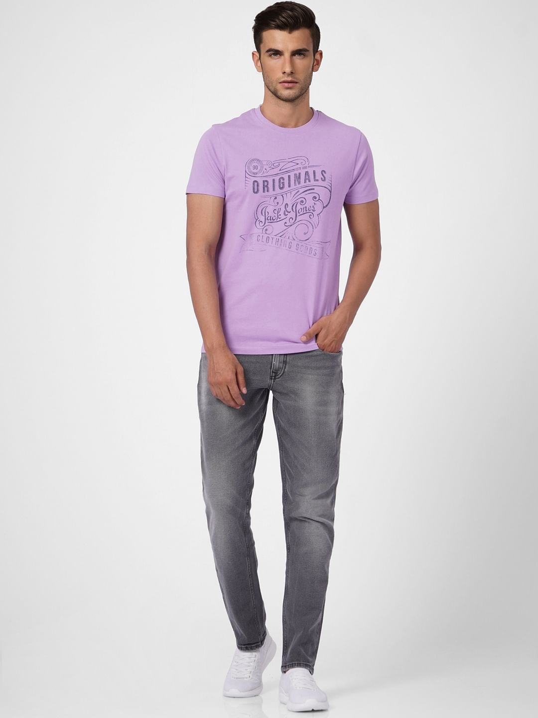 Purple Graphic Print Crew Neck T-shirt