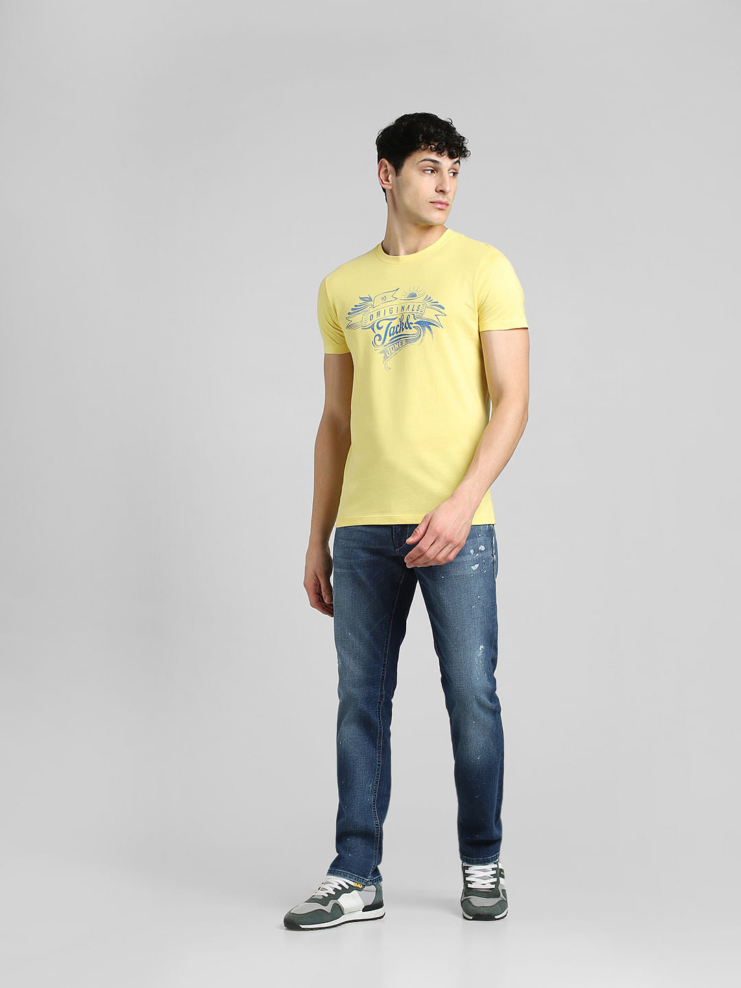 Yellow Graphic Print Crew Neck T-shirt