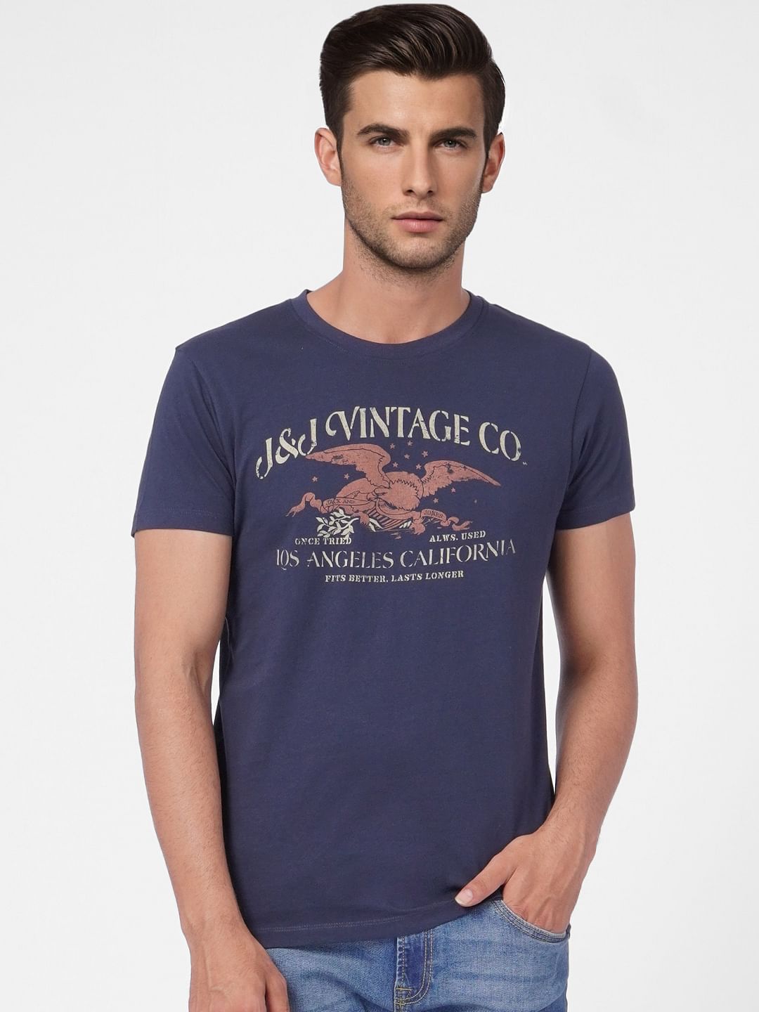 Blue Graphic Print Crew Neck T-shirt