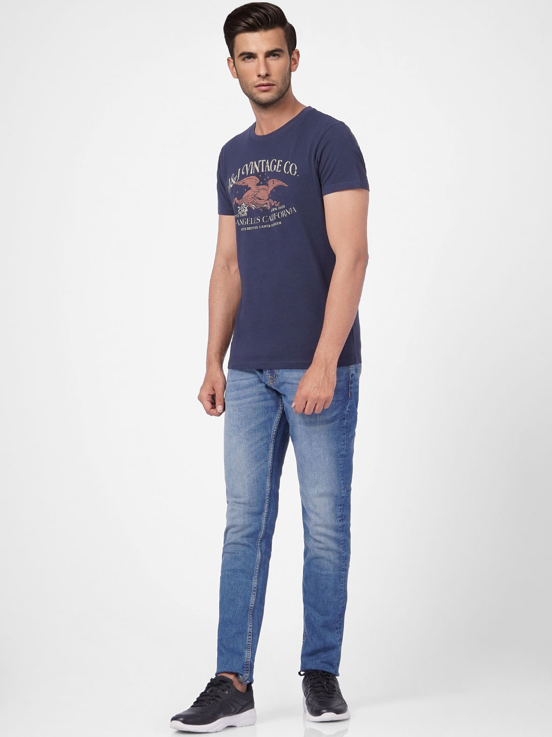 Blue Graphic Print Crew Neck T-shirt