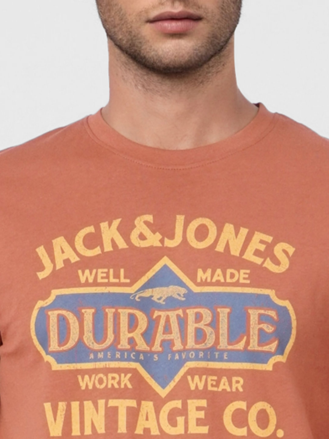Faded Orange Graphic Print Crew Neck T-shirt