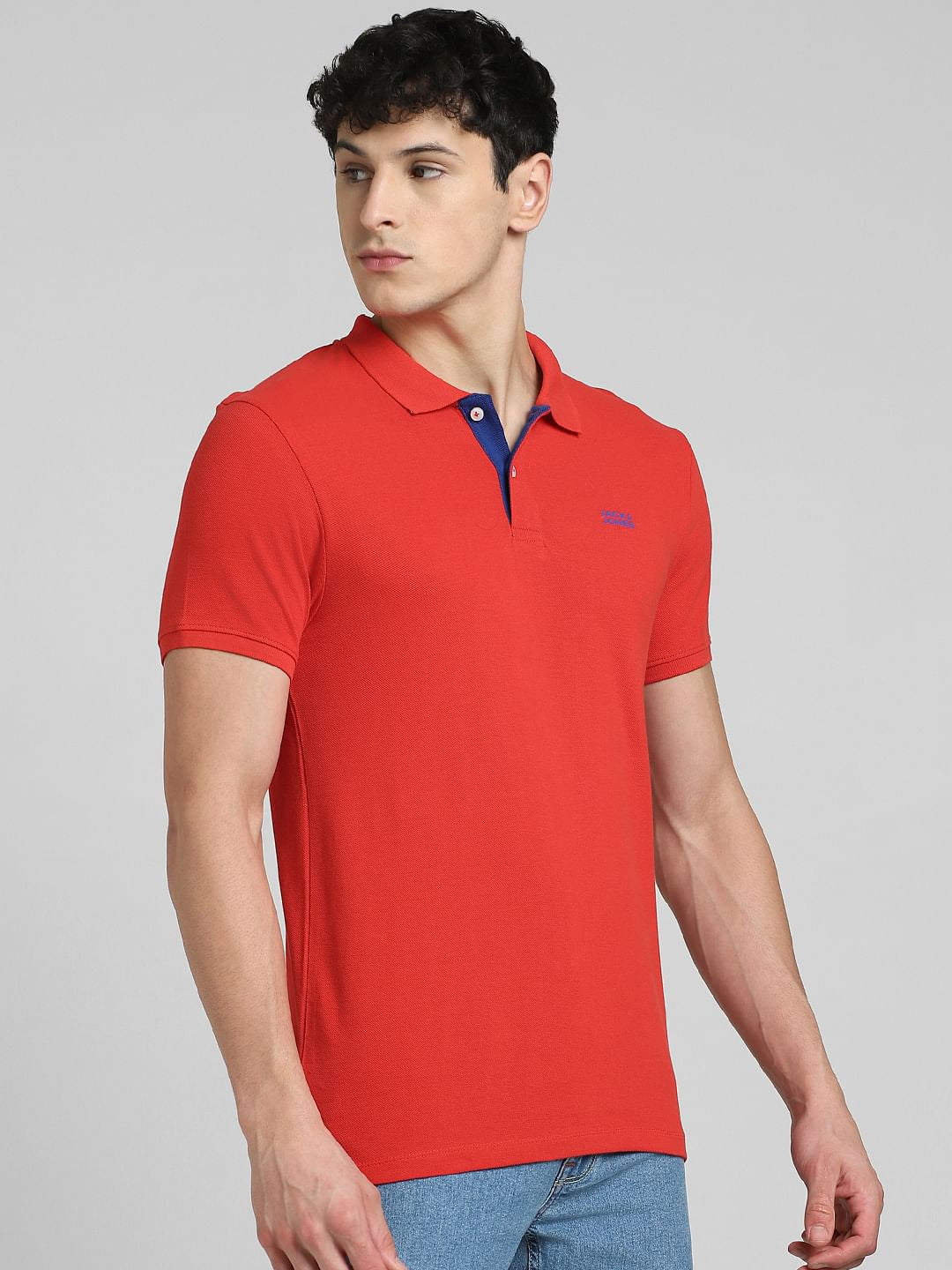 Red Logo Print Polo Neck T-shirt