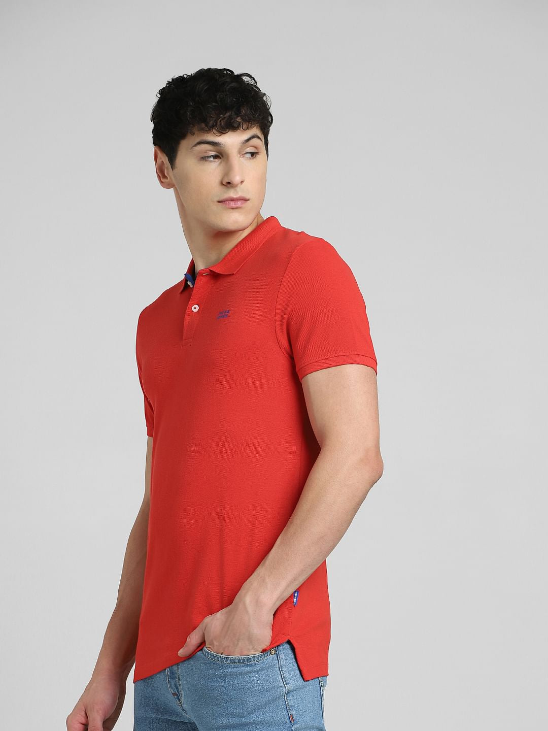 Red Logo Print Polo Neck T-shirt