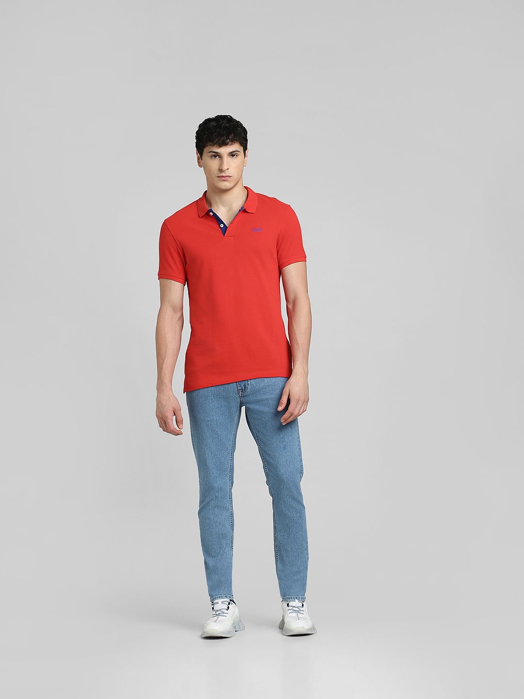 Red Logo Print Polo Neck T-shirt