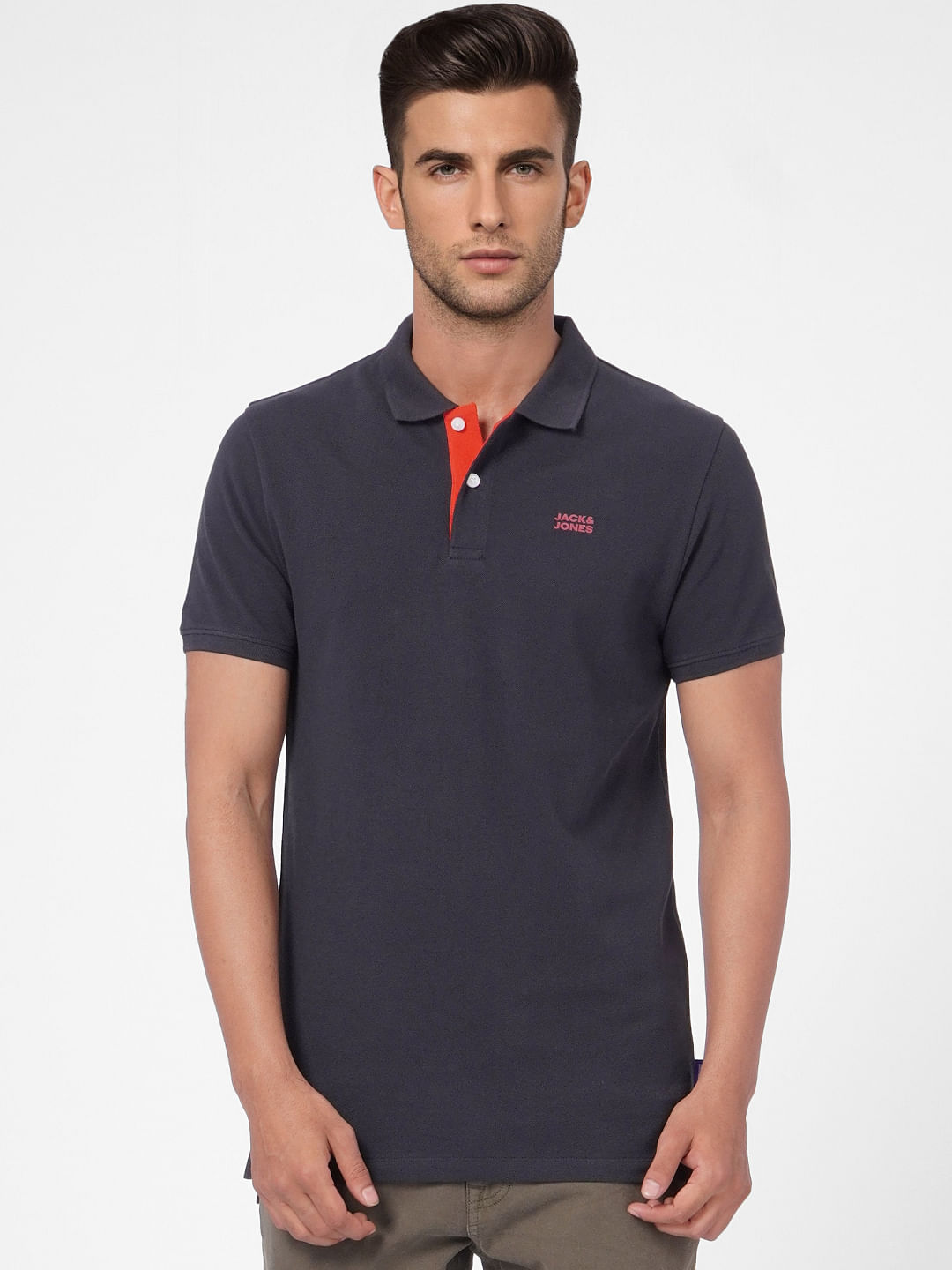 Black Logo Print Polo Neck T-shirt