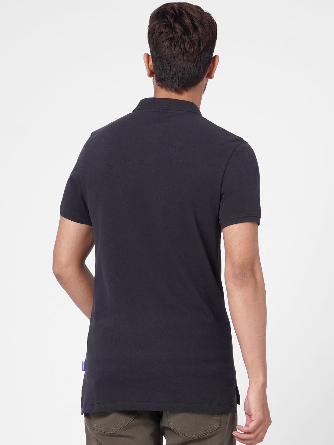 Black Logo Print Polo Neck T-shirt
