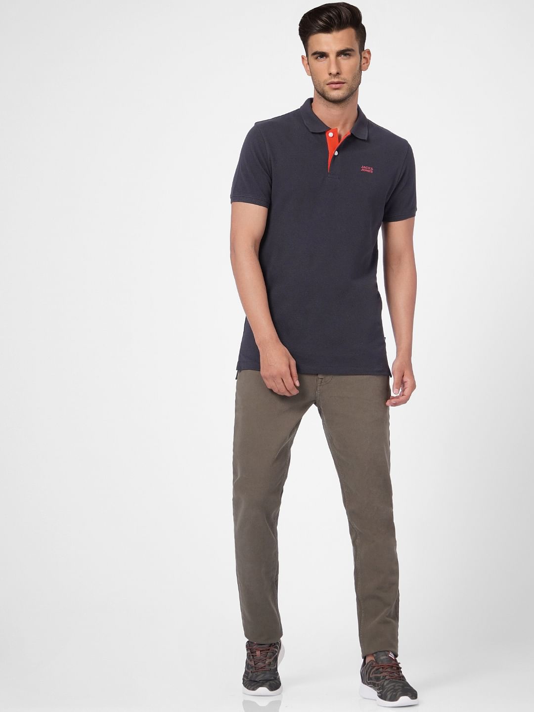 Black Logo Print Polo Neck T-shirt