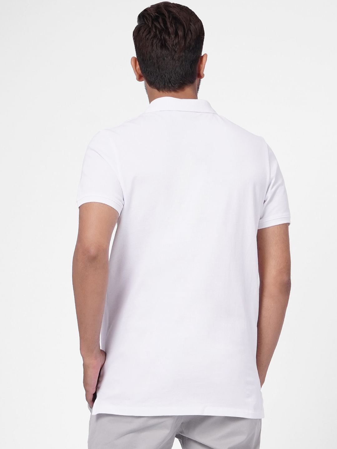 White Logo Print Polo Neck T-shirt