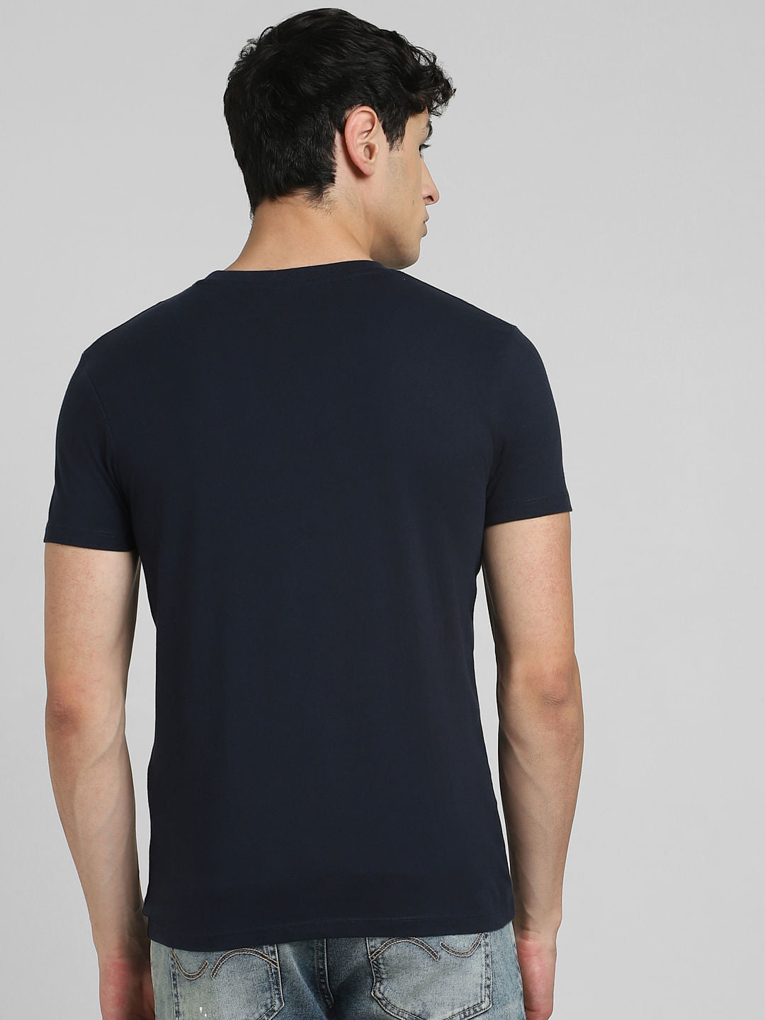 Blue Logo Print Crew Neck T-shirt