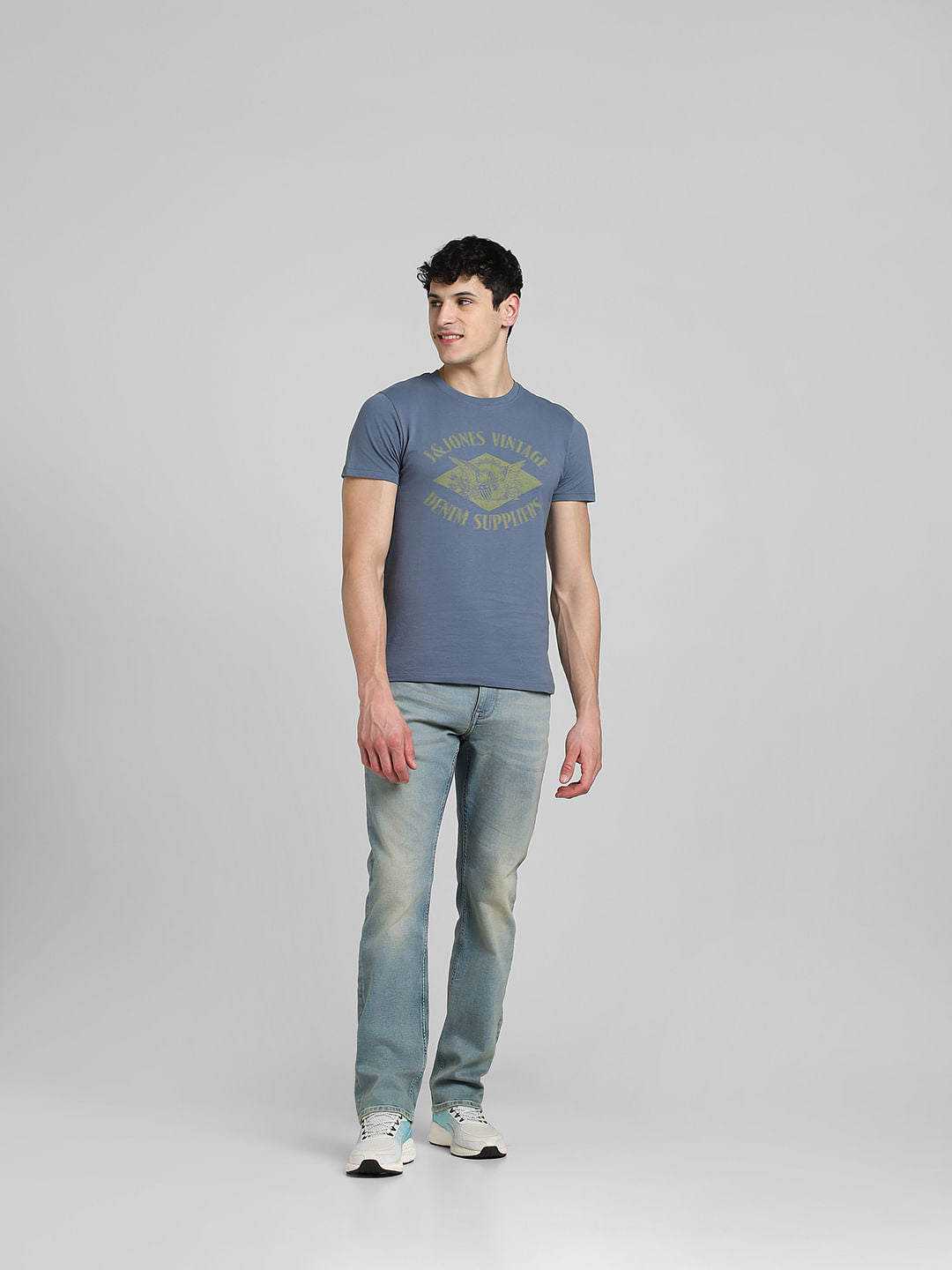 Blue Graphic Print Crew Neck T-shirt