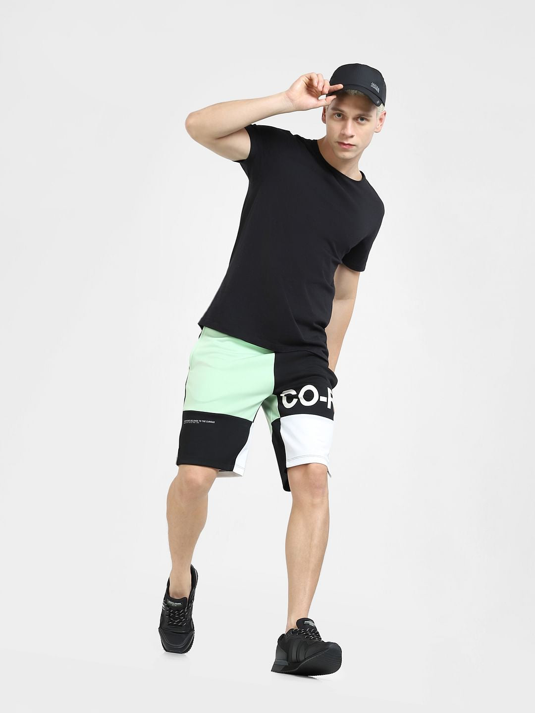 Black Mid Rise Colourblocked Shorts