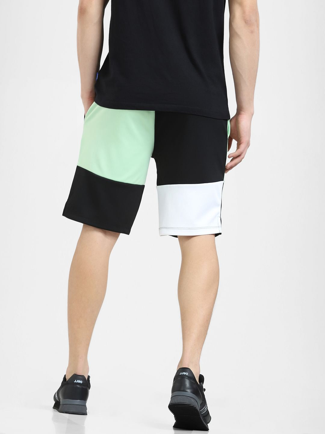 Black Mid Rise Colourblocked Shorts