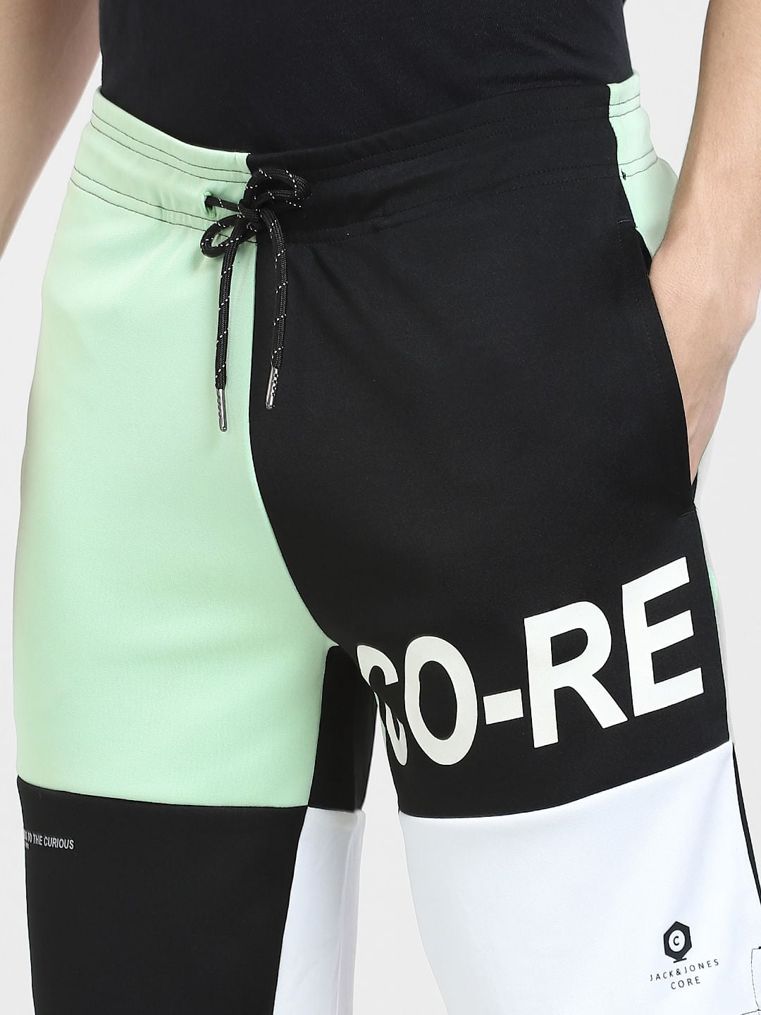 Black Mid Rise Colourblocked Shorts