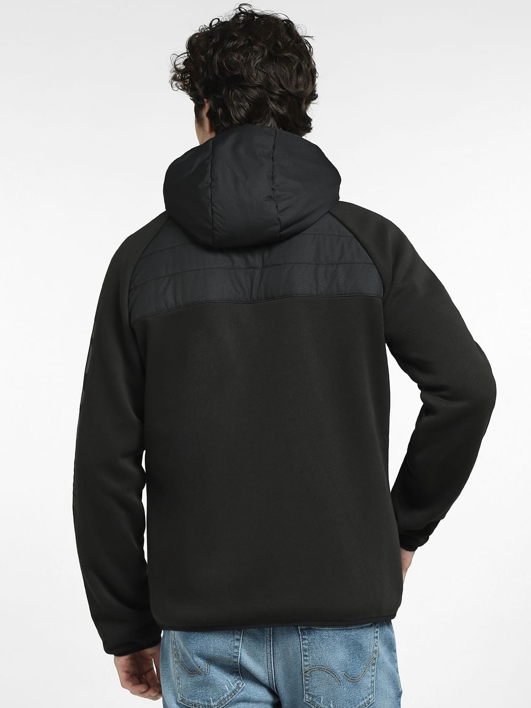 Black Colourblocked Hooded Jacket