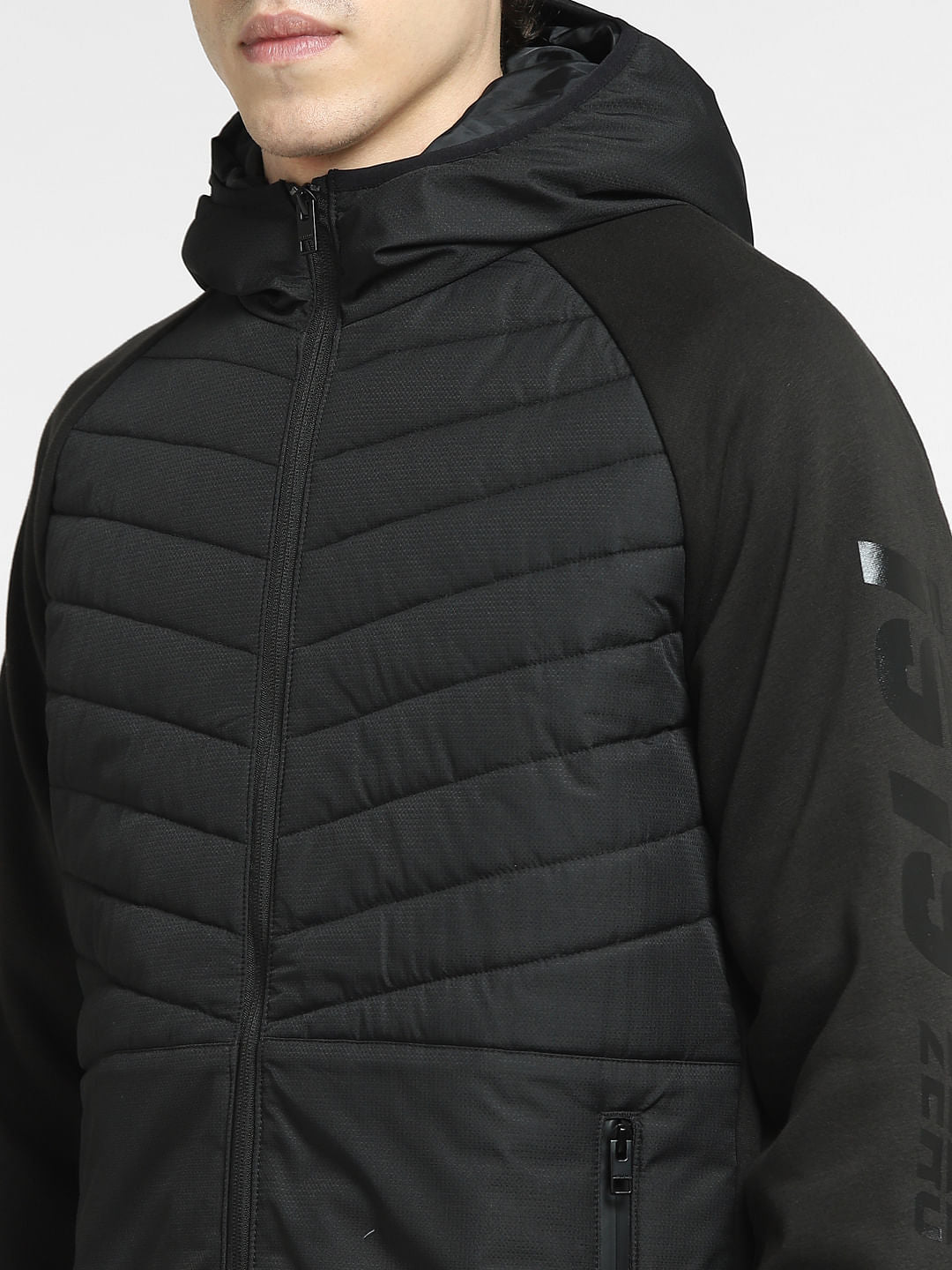 Black Colourblocked Hooded Jacket