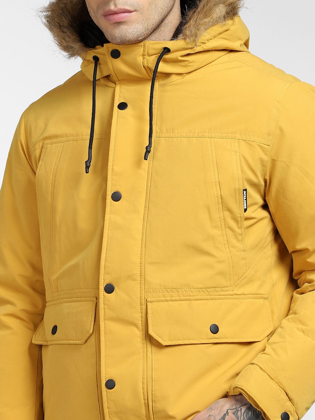 Yellow Fur Hood Casual Jacket