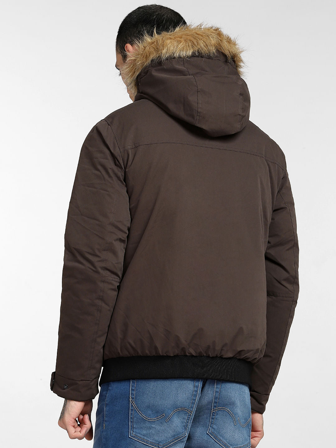 Dark Brown Fur Hood Casual Jacket