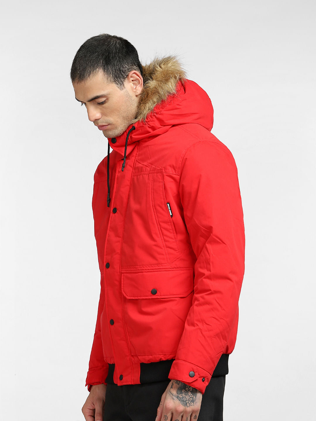 Red Fur Hood Casual Jacket