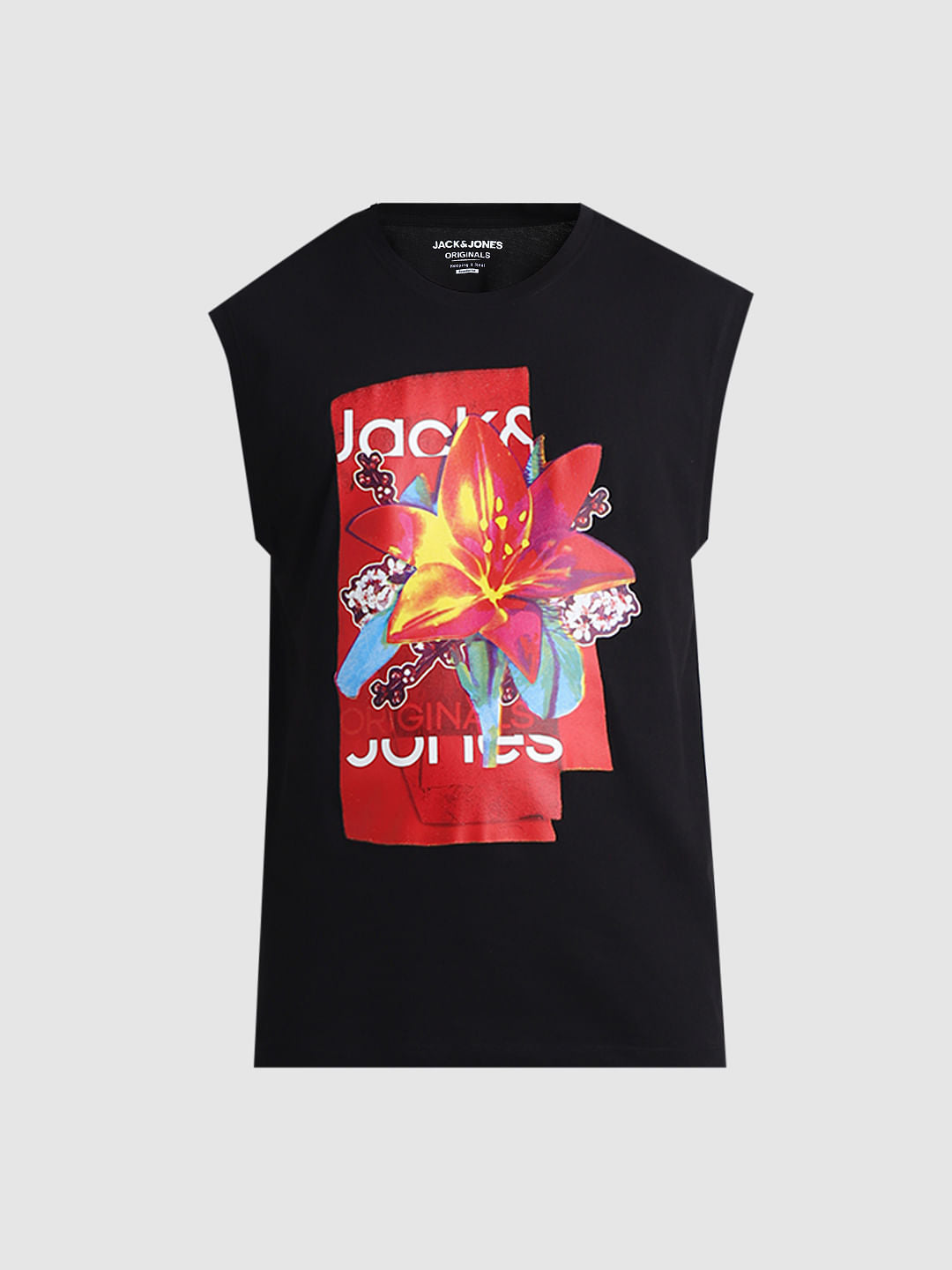 Black Printed Sleeveless T-shirt