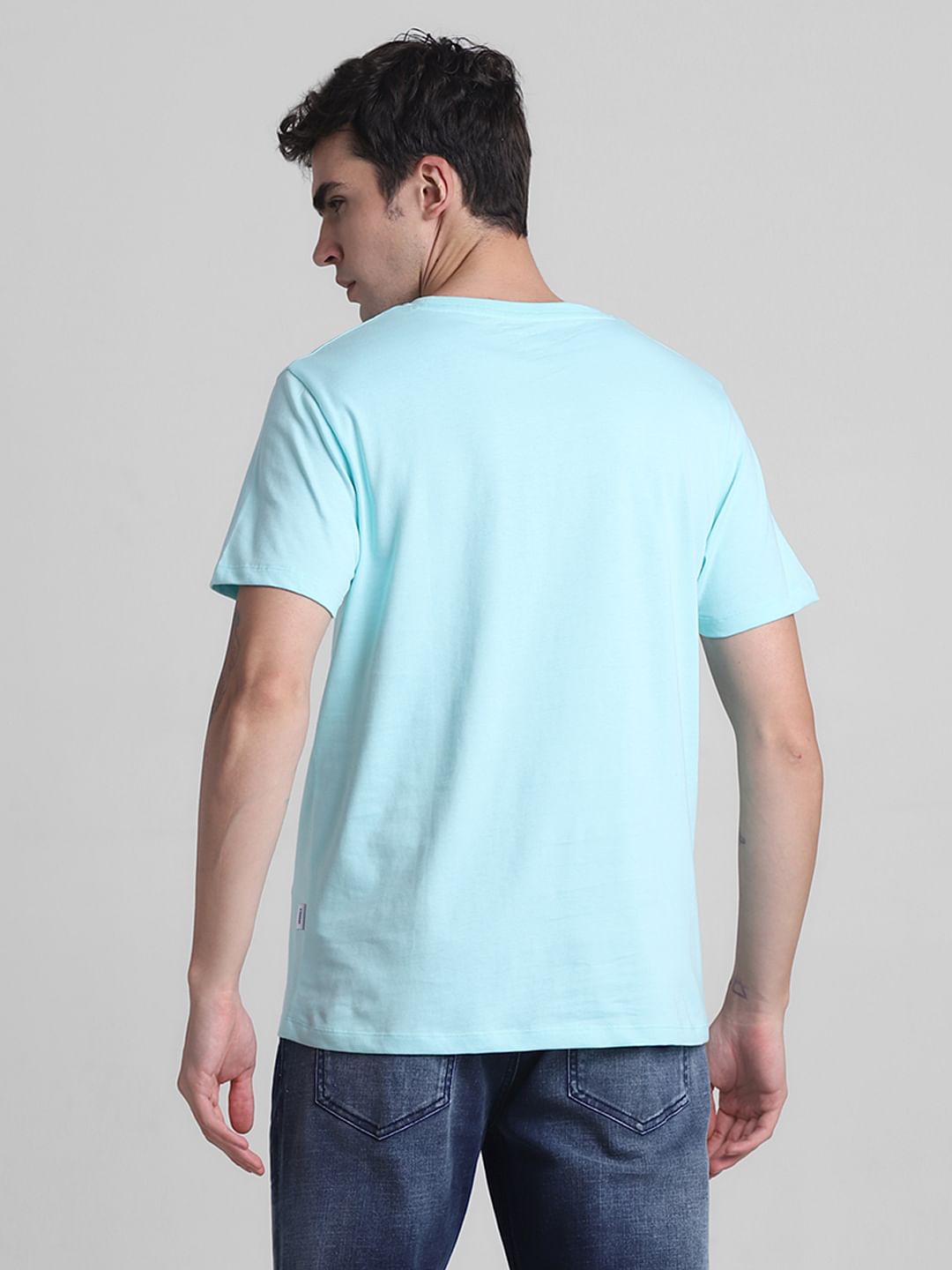 Blue Embroidered Crew Neck T-shirt