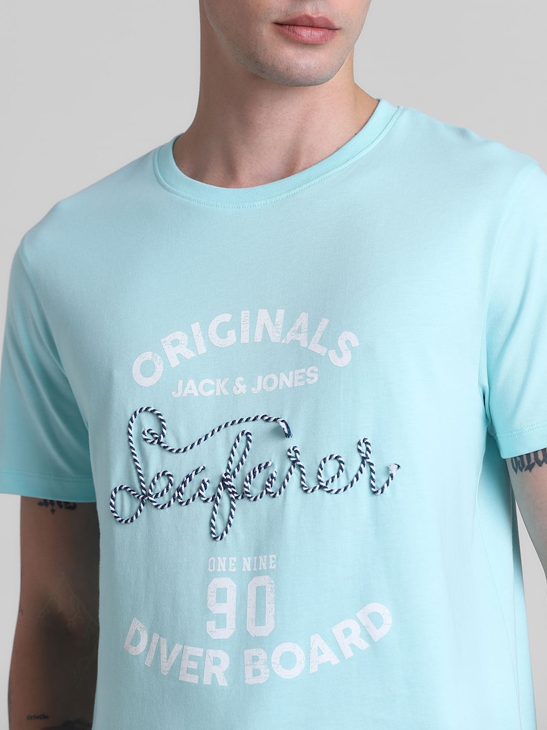 Blue Embroidered Crew Neck T-shirt