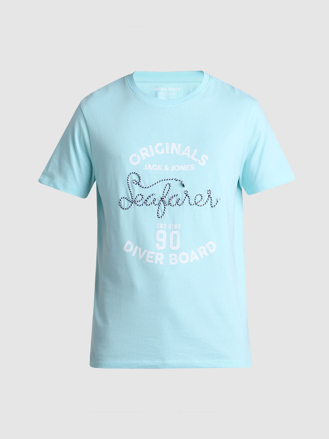 Blue Embroidered Crew Neck T-shirt