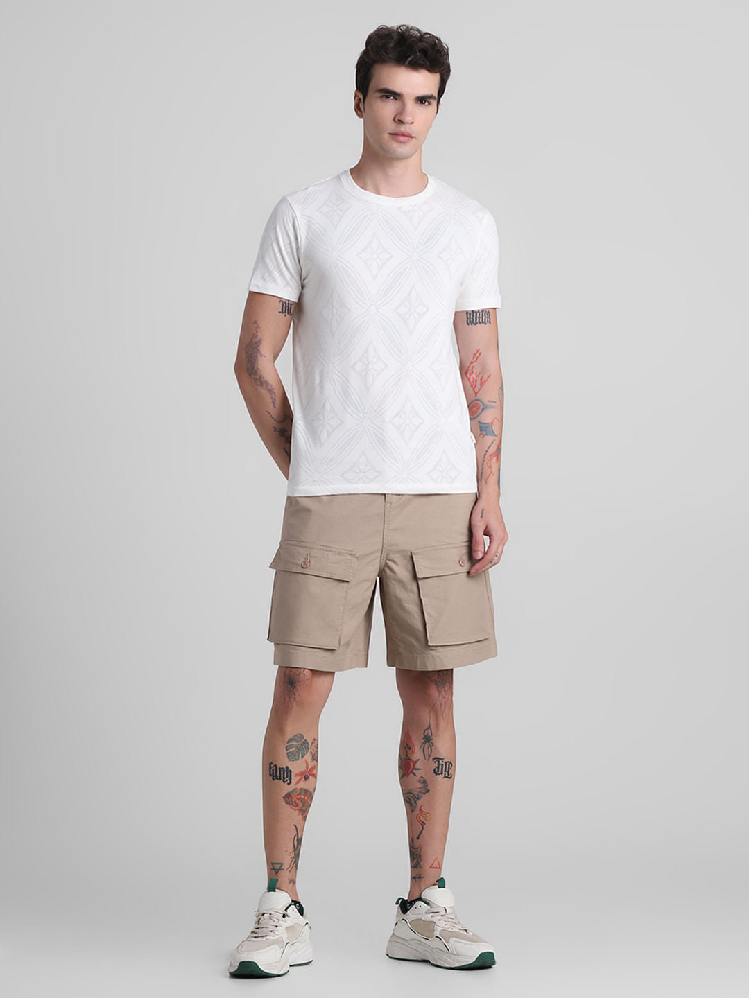 White Printed Jacquard Cotton T-shirt