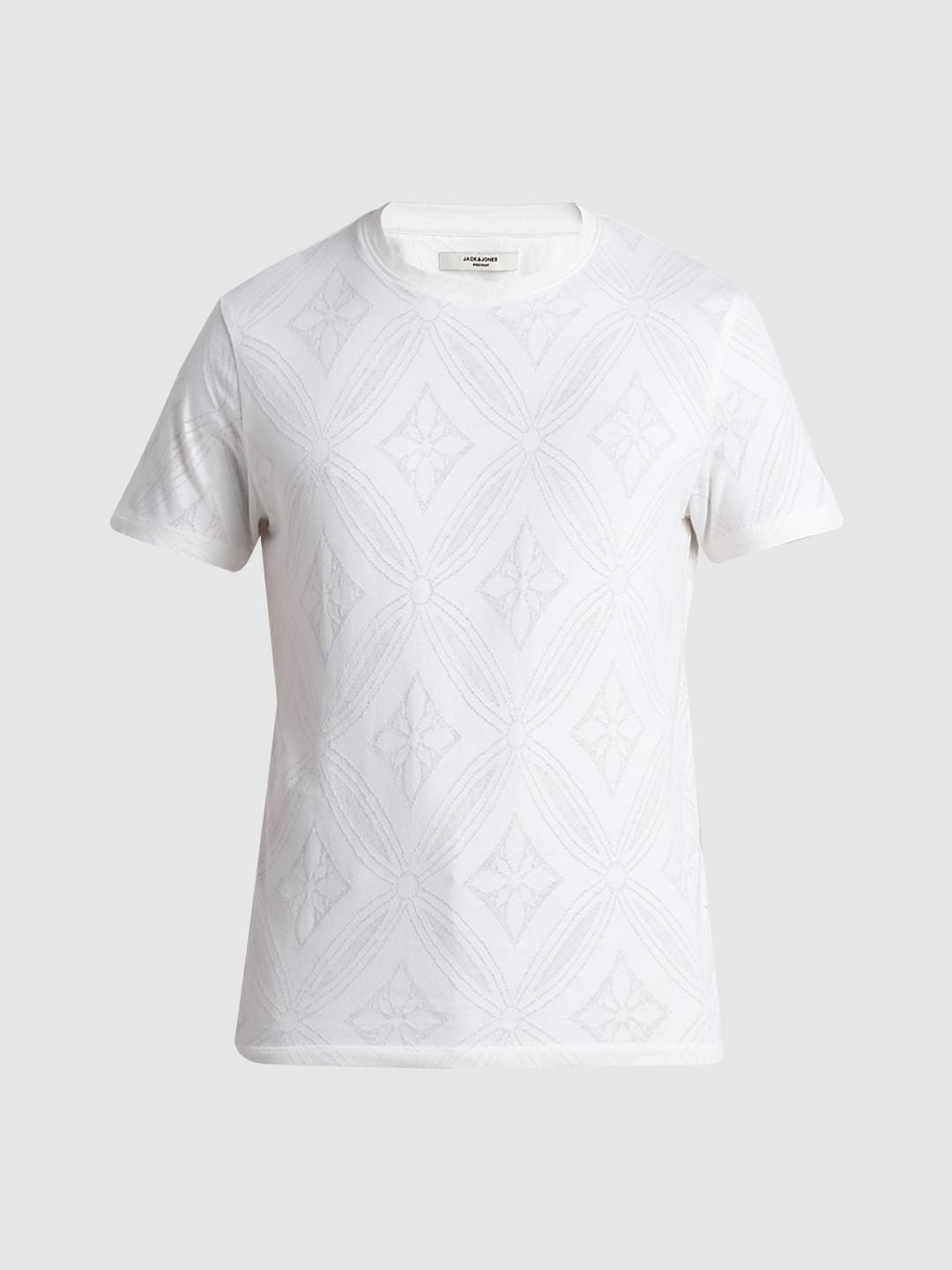 White Printed Jacquard Cotton T-shirt