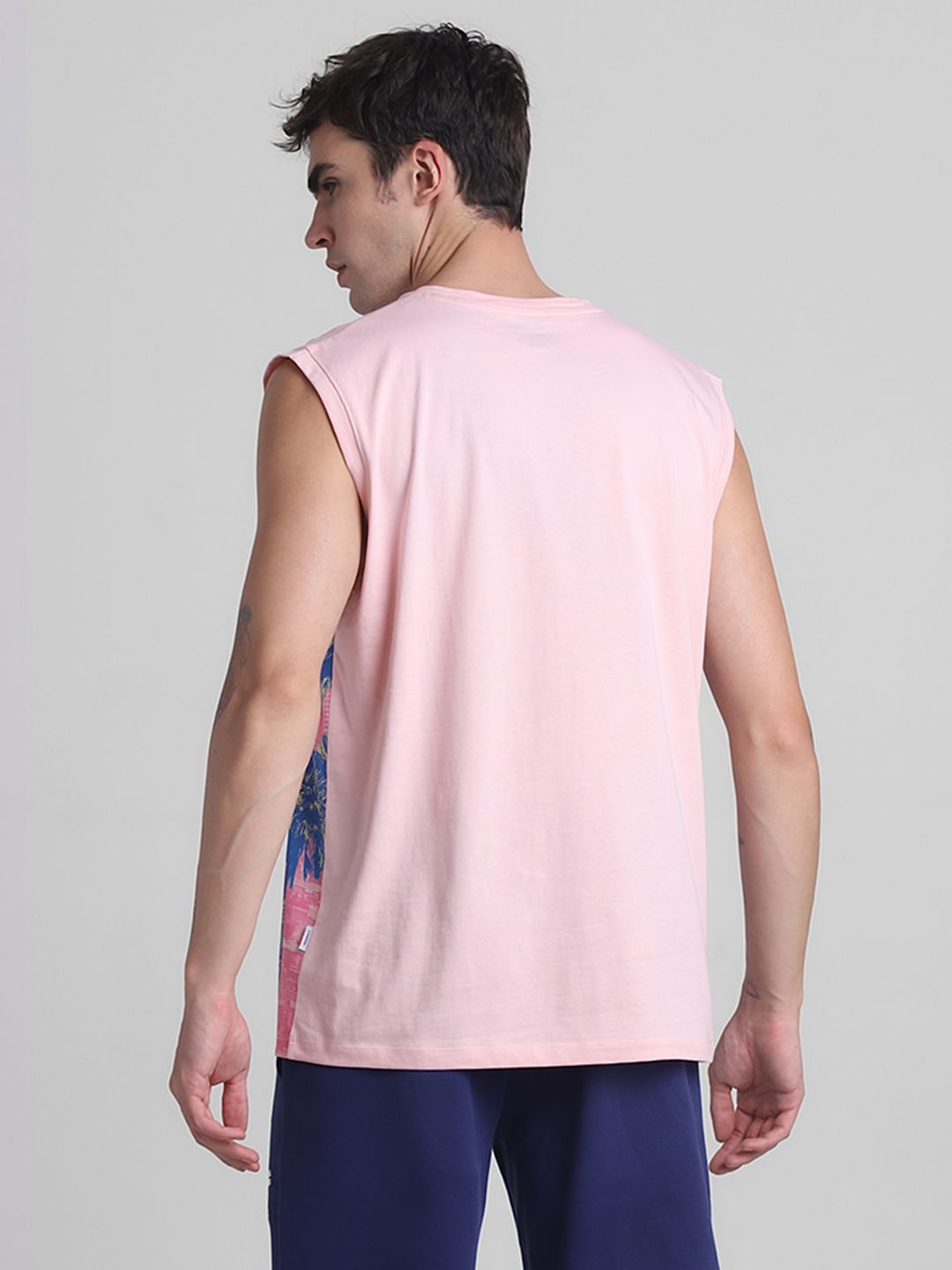 Pink Tropical Print Sleeveless T-shirt