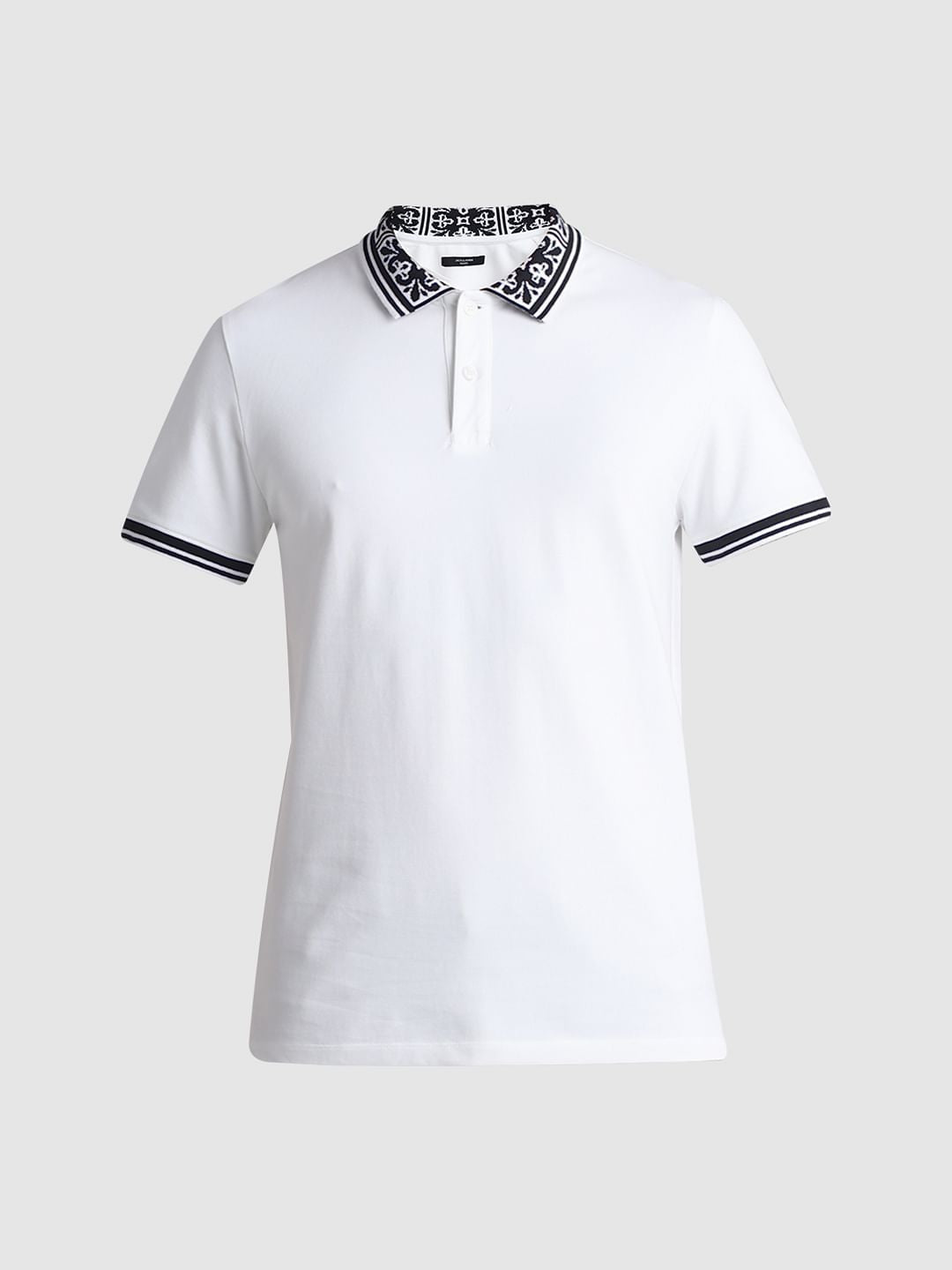White Printed Collar Polo T-shirt