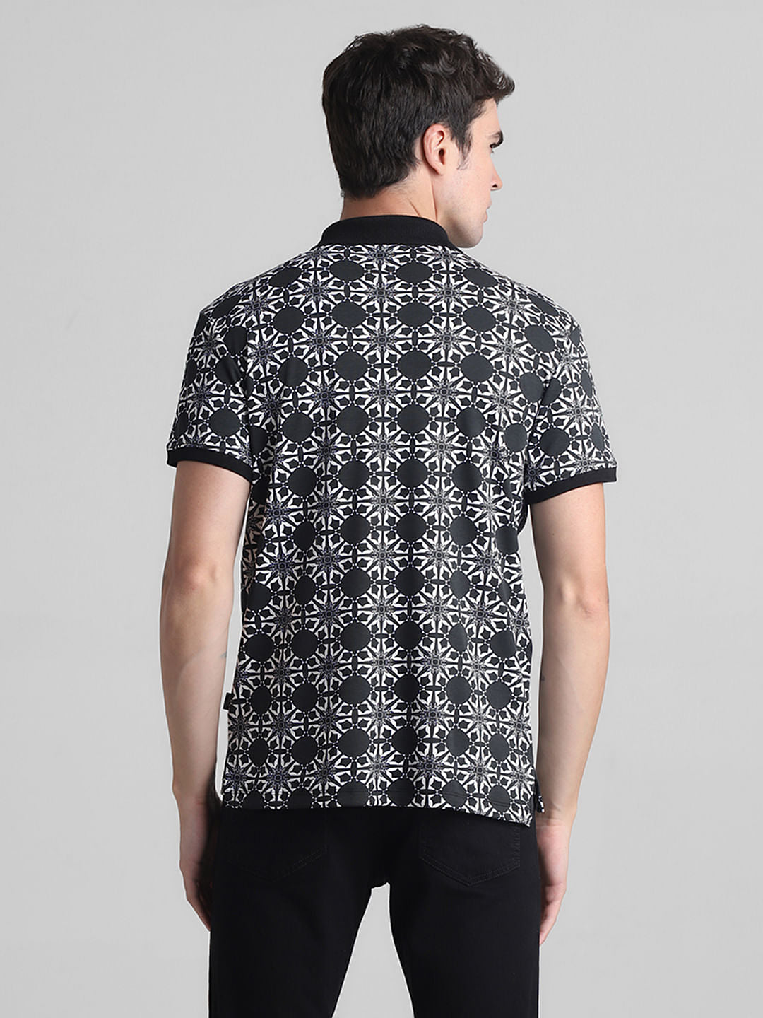 Black Abstract Print Polo T-shirt