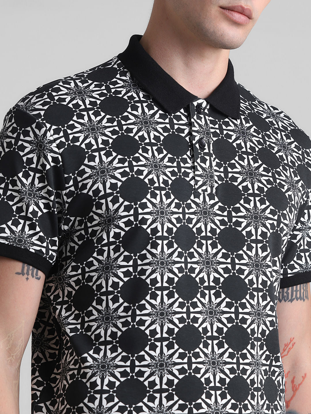 Black Abstract Print Polo T-shirt