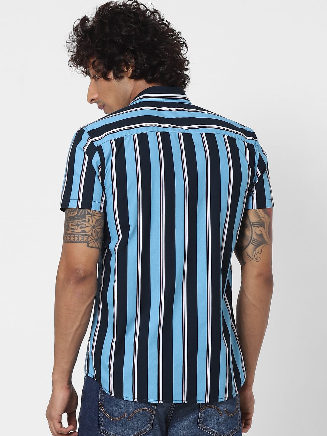Blue Striped Half Sleeves Shirt