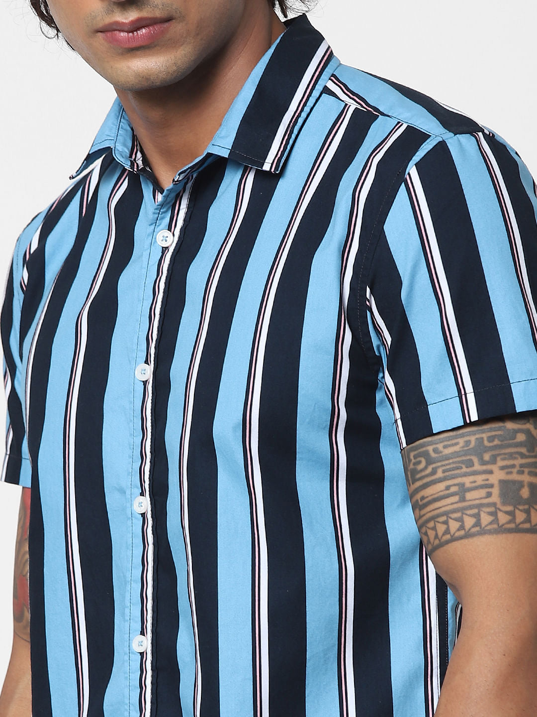 Blue Striped Half Sleeves Shirt