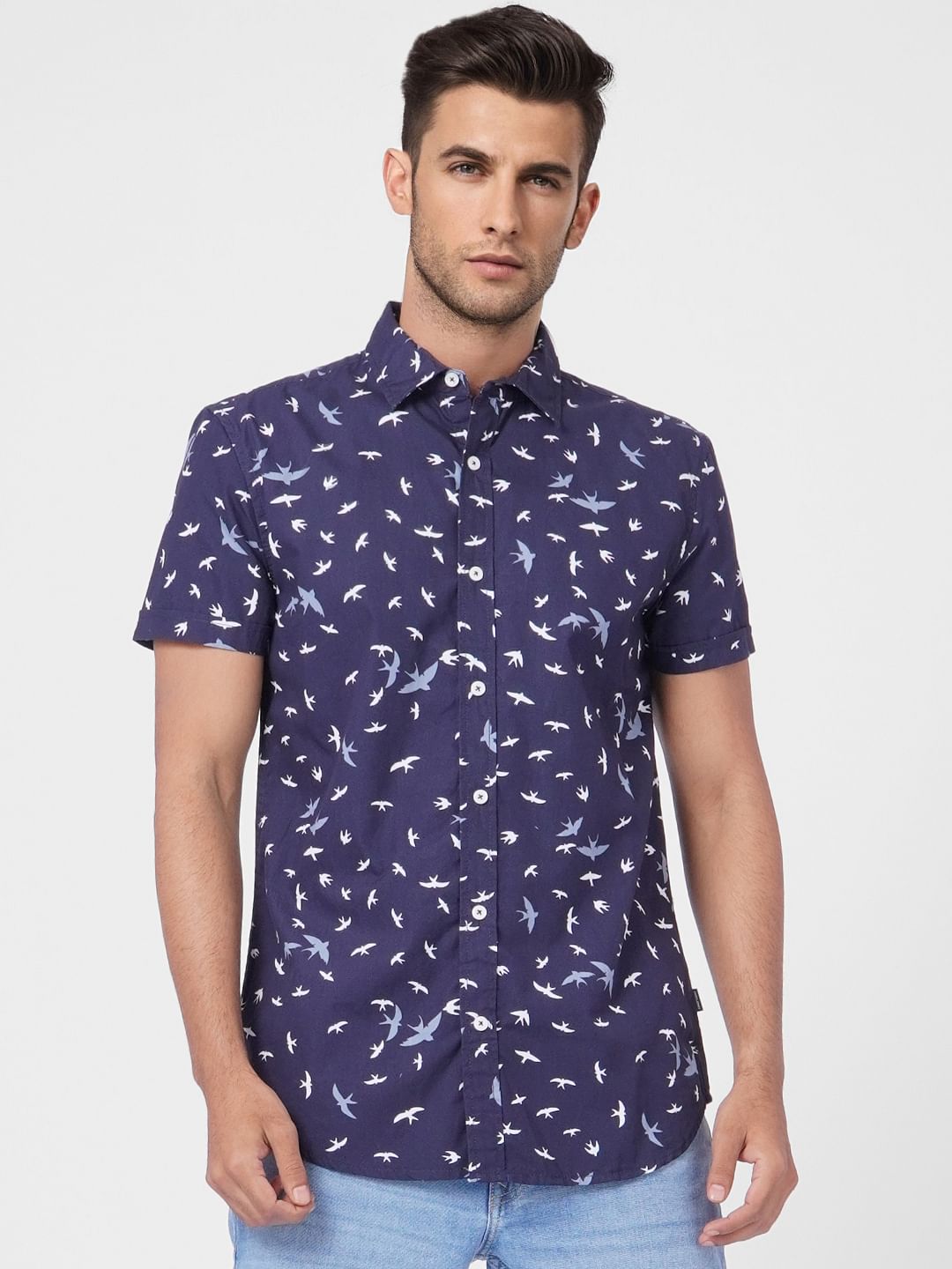 Blue Printed Half Sleeves Shirt