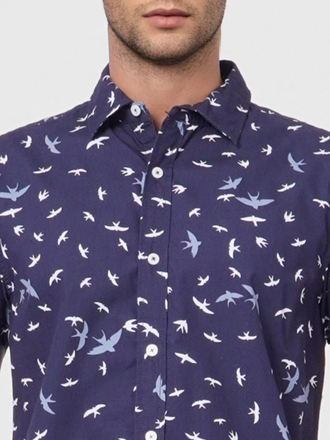 Blue Printed Half Sleeves Shirt