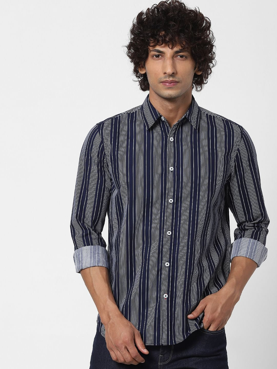 Blue Striped Full Sleeves Shirt