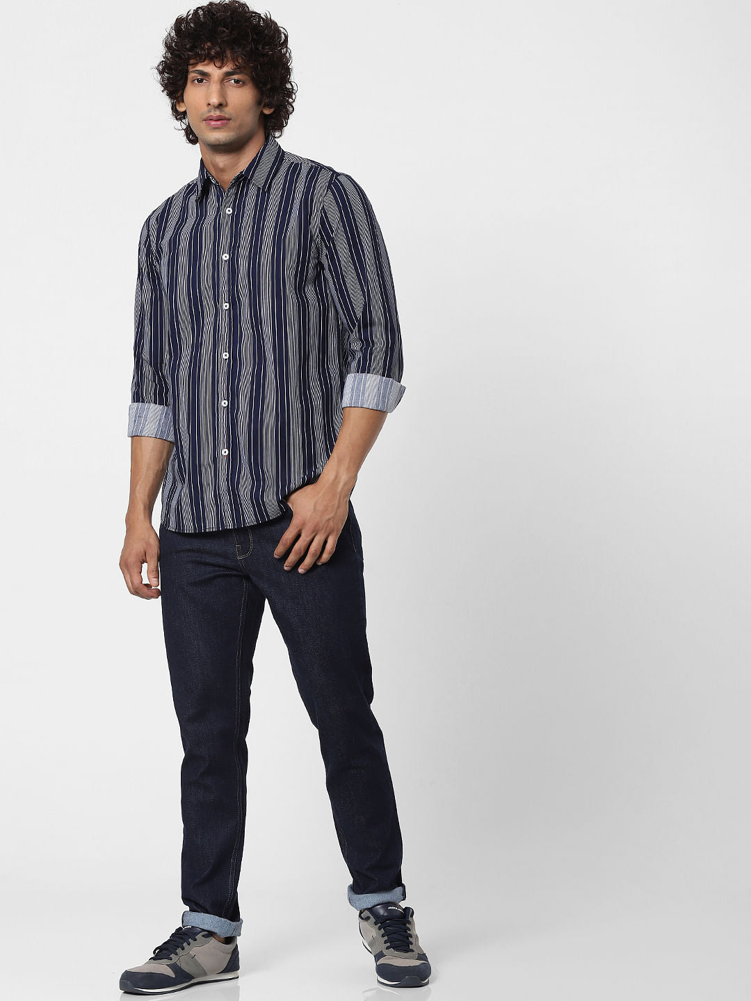 Blue Striped Full Sleeves Shirt