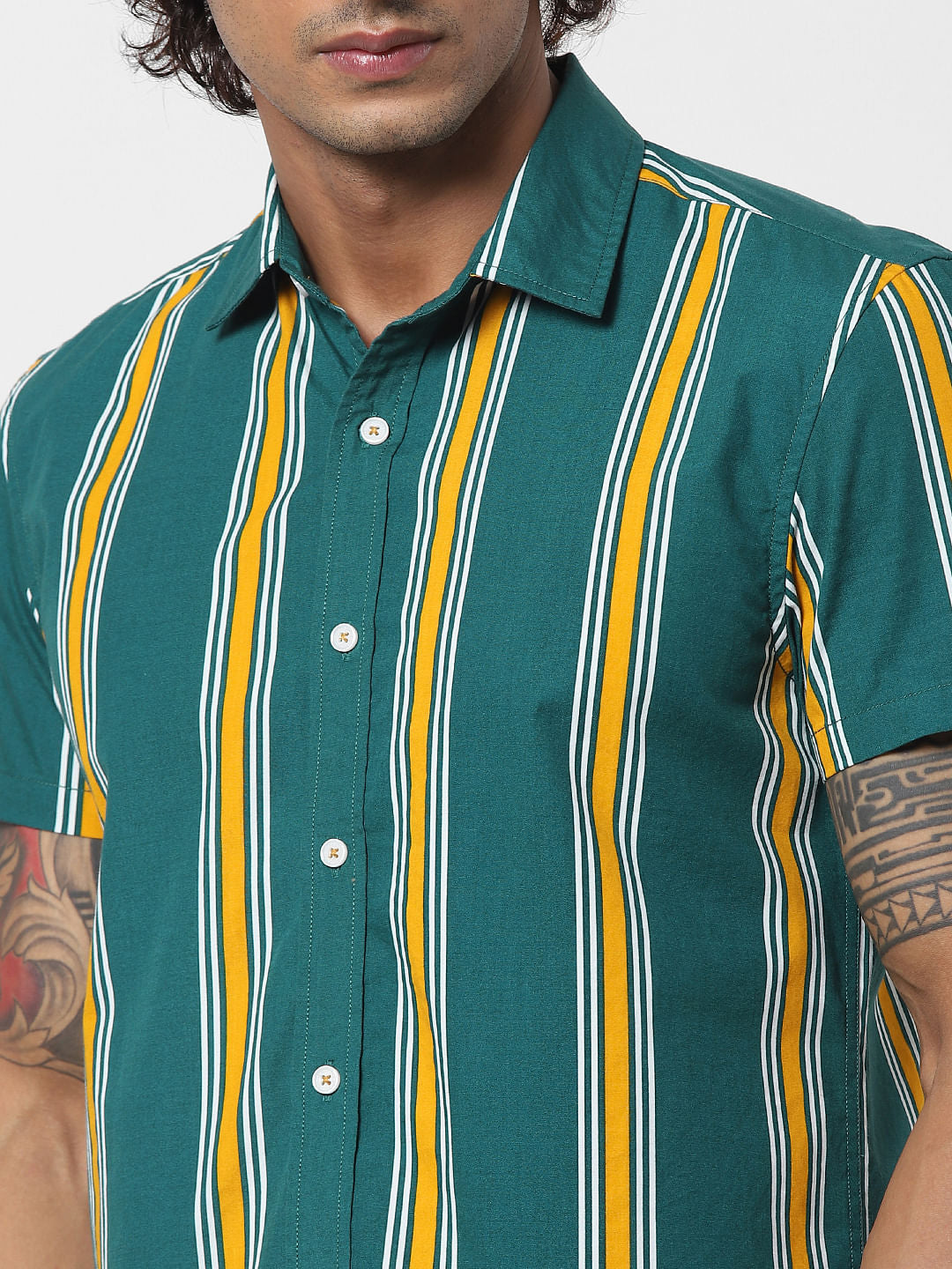 Green Striped Half Sleeves Shirt