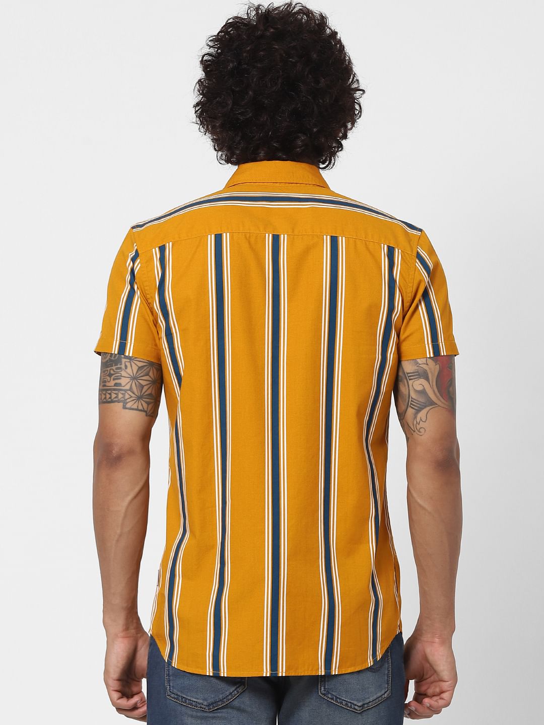 Yellow Striped Half Sleeves Shirt