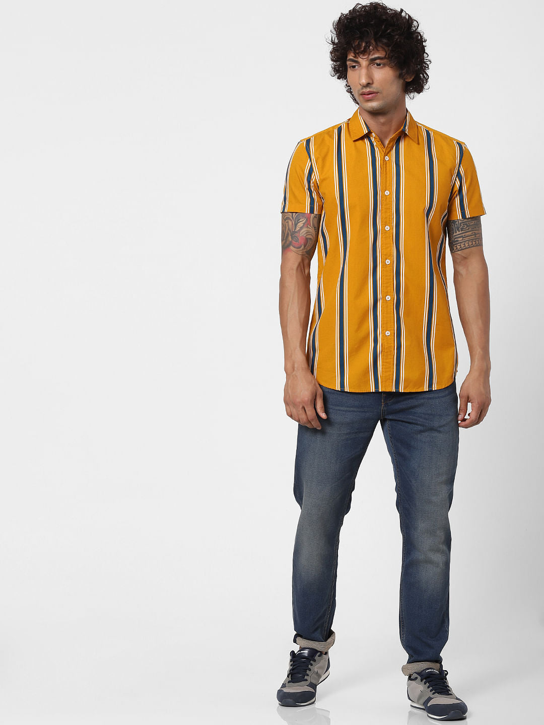 Yellow Striped Half Sleeves Shirt