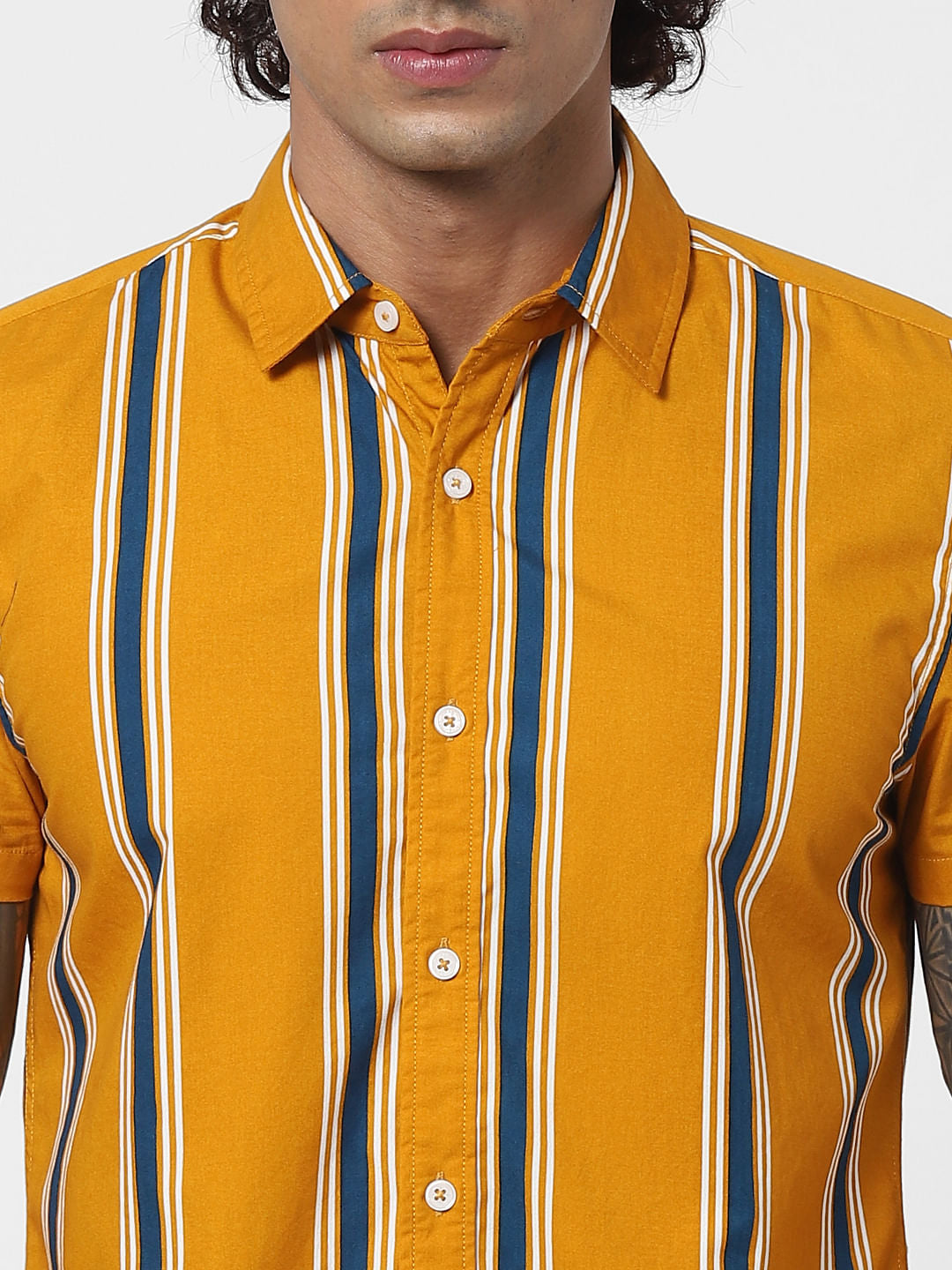 Yellow Striped Half Sleeves Shirt