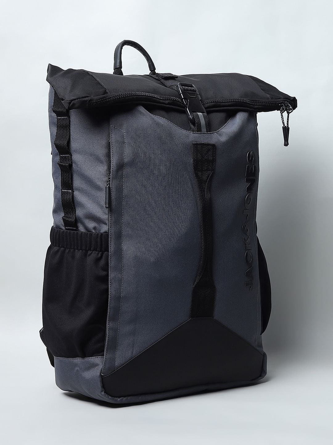 Grey Colourblocked Roll Top Backpack